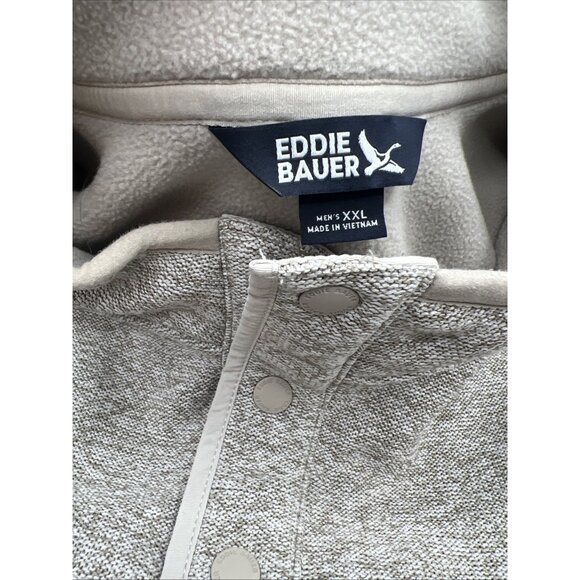 Eddie Bauer Men's Pullover Quarter Snap Mockneck Sweater Beige Warm Fleece - Picture 2 of 16